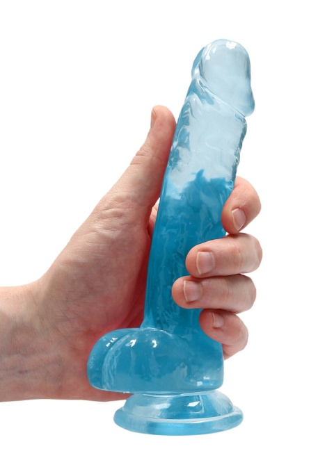Dildo na przyssawce, 7.0 krystalicznie błękitne lub różowe, z jądrami, TPE Dildo na przyssawce, 7.0 krystalicznie błękitne lub różowe, z jądrami, TPE