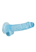 Dildo na przyssawce, 7.0 krystalicznie błękitne lub różowe, z jądrami, TPE Dildo na przyssawce, 7.0 krystalicznie błękitne lub różowe, z jądrami, TPE