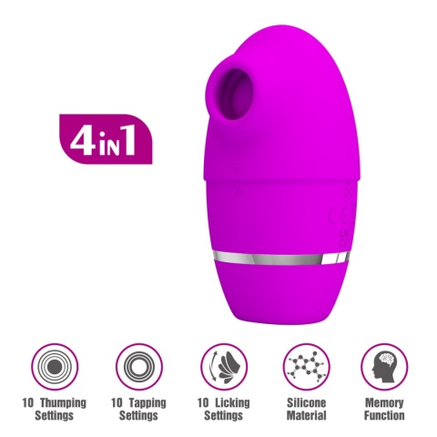 Masażer łechtaczki dwustronny wielofunkcyjny SHAKIRA, fala powietrza, uderzenia membrany i język, silikon, USB