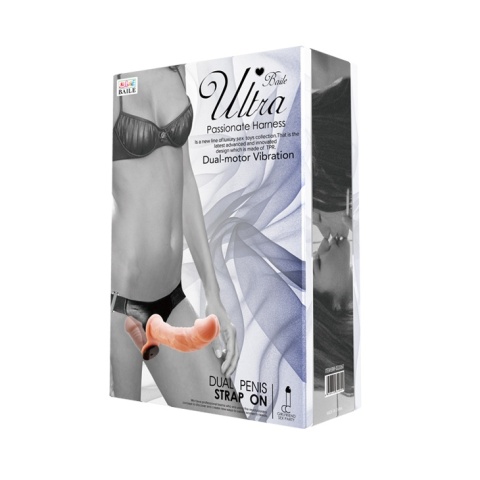 Strap-on podwójny, wibrujący, Ultra Passionate Harness Dual Baile, do zakładania przez kobietę, TPR Strap-on podwójny, wibrujący, Ultra Passionate Harness Dual Baile, do zakładania przez kobietę, TPR