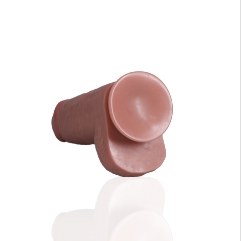 Dildo gigant na przyssawce, Realrock 9", proste, z jądrami, PVC Dildo gigant na przyssawce, Realrock 9", proste, z jądrami, PVC