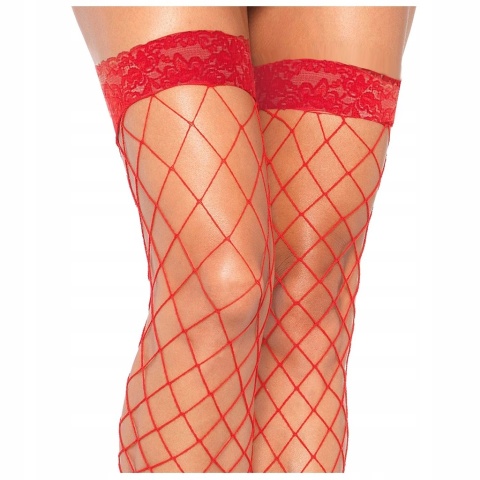 Pończochy samonośne Gabriella 153, kabaretki z dużymi oczkami, model 153, czerwone