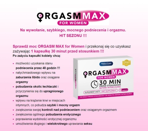 Suplement diety, poprawa libido u kobiet, Orgasmmax, pudełko 2 kapsułki. Suplement diety, poprawa libido u kobiet, Orgasmmax, pudełko 2 kapsułki.