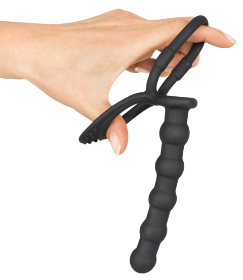 Pierścień na penisa i jądra (strap-on) z koralikami analnymi Black Velvet Pierścień na penisa i jądra (strap-on) z koralikami analnymi Black Velvet