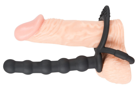 Pierścień na penisa i jądra (strap-on) z koralikami analnymi Black Velvet Pierścień na penisa i jądra (strap-on) z koralikami analnymi Black Velvet
