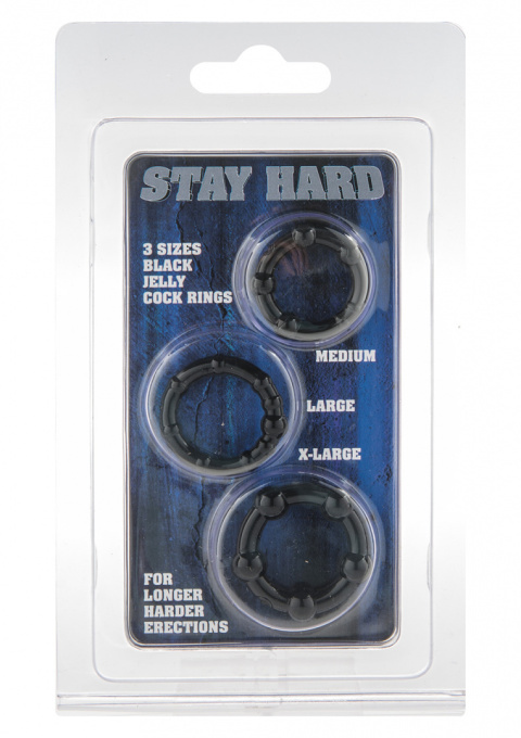 Zestaw pierścieni erekcyjnych Stay Hard, czarne, TPR Zestaw pierścieni erekcyjnych Stay Hard, czarne, TPR