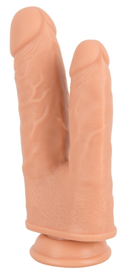 Podwójne dildo na przyssawce, z wibracjami, USB, silikon, Real Threesome