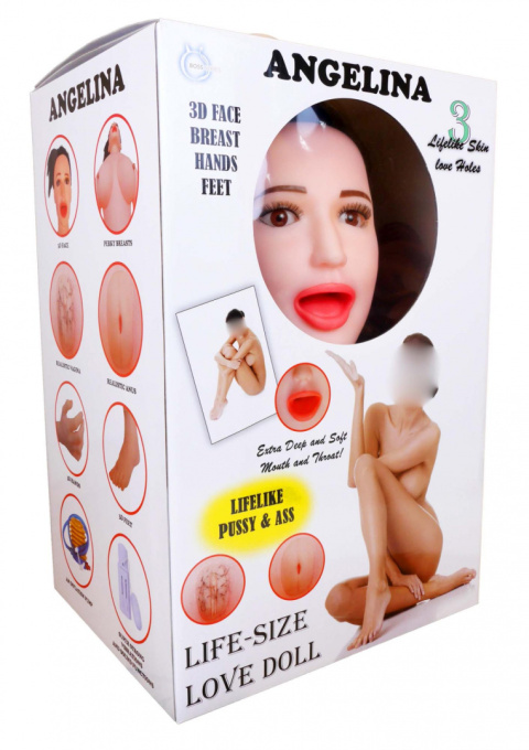 Lalka Angelina 3D naturalnej wielkości stojąca lalka pompowana z trzema otworami miłości, wibruje i wzdycha Lalka Angelina 3D naturalnej wielkości stojąca lalka pompowana z trzema otworami miłości, wibruje i wzdycha