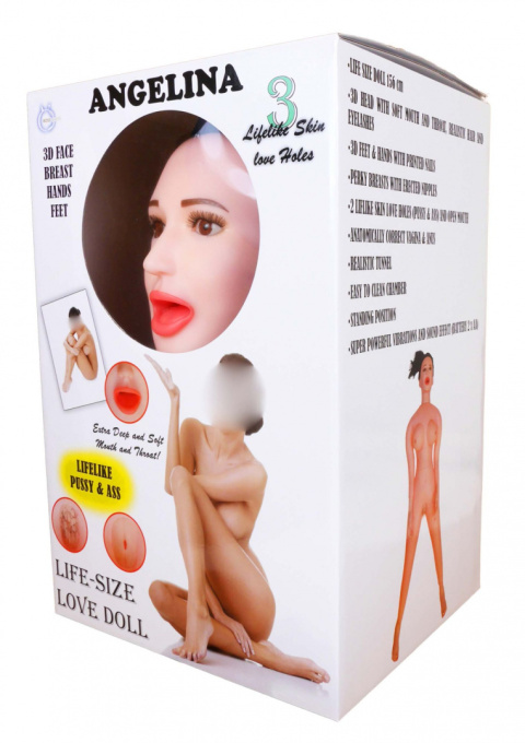 Lalka Angelina 3D naturalnej wielkości stojąca lalka pompowana z trzema otworami miłości, wibruje i wzdycha Lalka Angelina 3D naturalnej wielkości stojąca lalka pompowana z trzema otworami miłości, wibruje i wzdycha