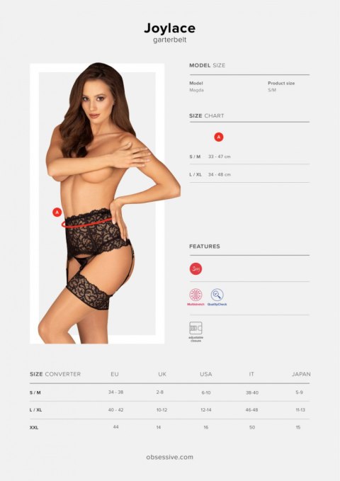 Pas do pończoch Obsessive, wysoki stan, koronkowy, Joylace, Garter Belt, rozmiar S/M Pas do pończoch Obsessive, wysoki stan, koronkowy, Joylace, Garter Belt, rozmiar S/M