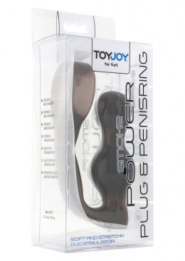 Power Plug & Penis Ring, pierścień erekcyjny z korkiem analnym, TPE