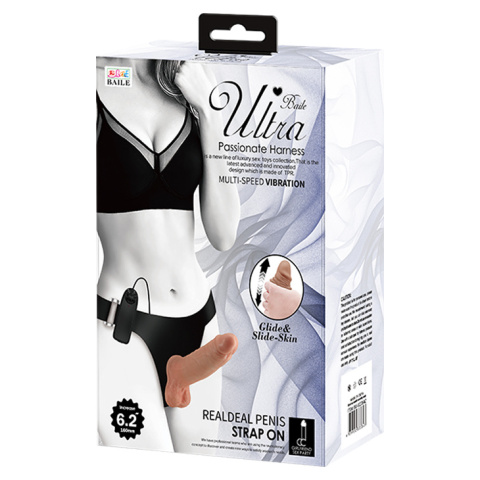 Strap-on z jednym dildem, wersja zakładana przez kobiety, Baile4 Ultra Passionate Harness Realdeal Penis 6,2, z wibracjami Strap-on z jednym dildem, wersja zakładana przez kobiety, Baile4 Ultra Passionate Harness Realdeal Penis 6,2, z wibracjami