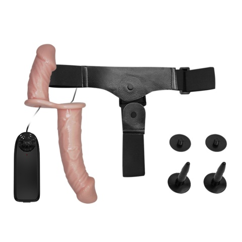 Strap-on podwójny, wibrujący, Ultra Passionate Harness, do zakładania przez kobietę, cielisty Strap-on podwójny, wibrujący, Ultra Passionate Harness, do zakładania przez kobietę, cielisty